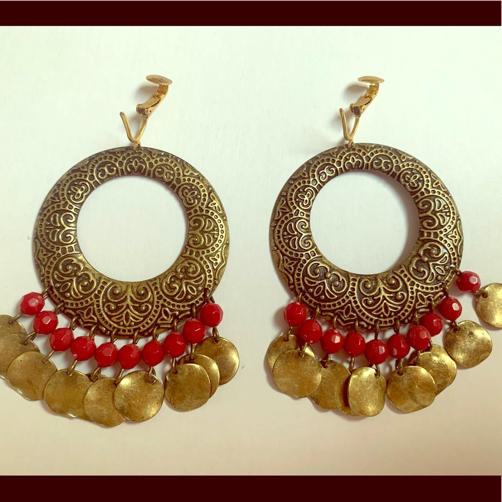 Red Beaded Boho Earrings